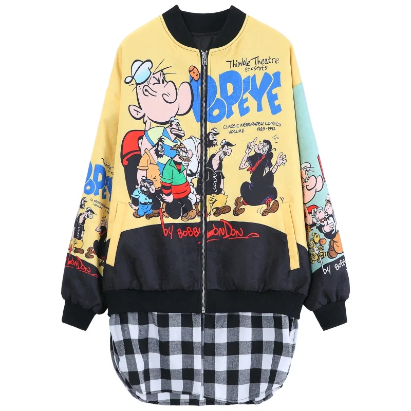 2020 осенние клетчатые Лоскутные Длинные Куртки модные женские куртки с круглым