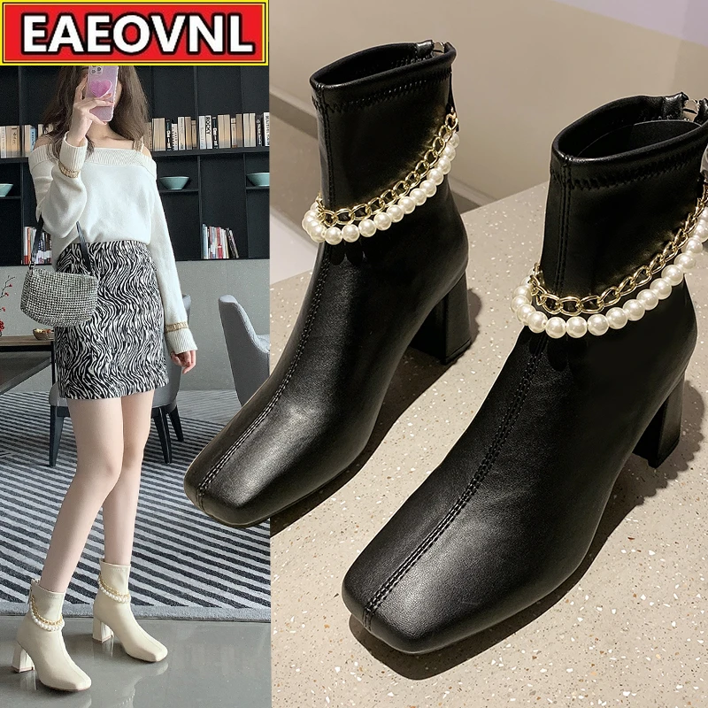 

Female Martin Boots 2021 New Spring and Autumn Fashion Square Head Ankle Boot All-match England Wind High Heel Riding Boots