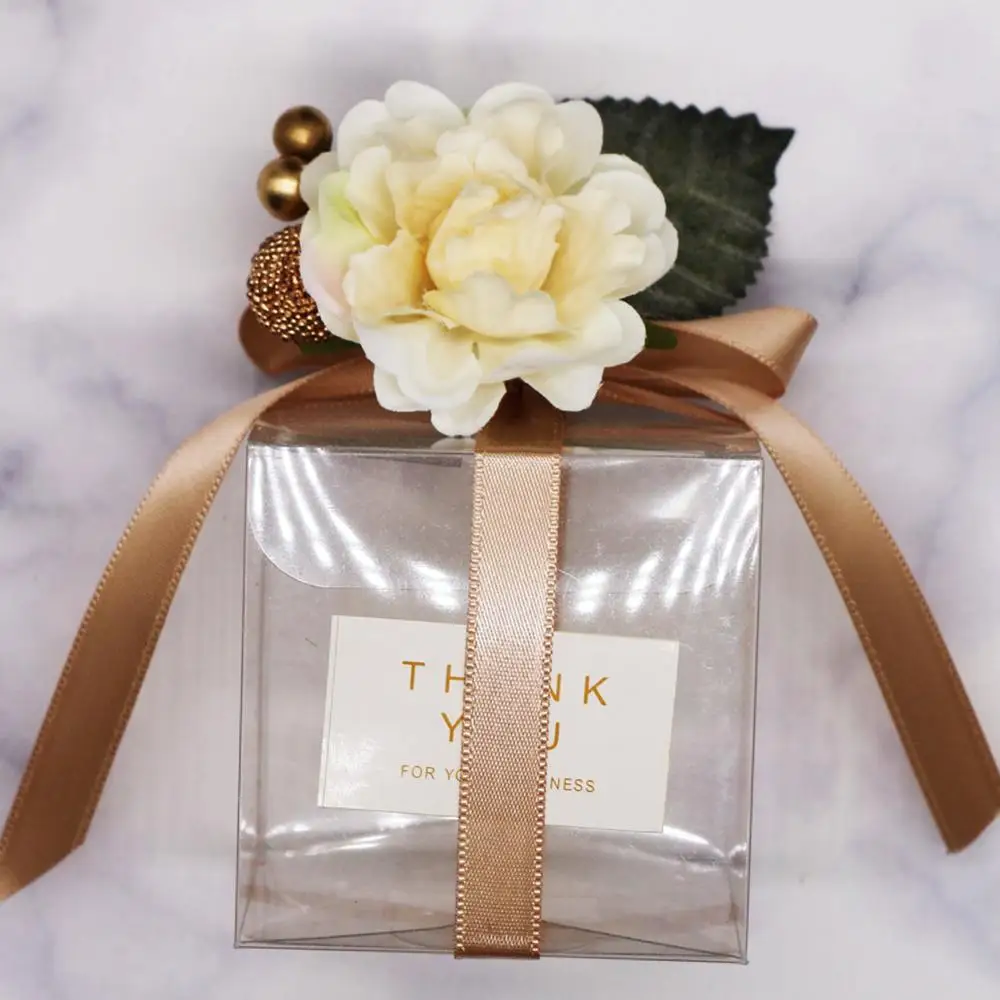 

50pcs Clear Square PVC Birthday Gift Box Shower Boy Girl Packaging Bag Wedding Favor Transparent Chocolate Candy Boxes 6x6x6cm
