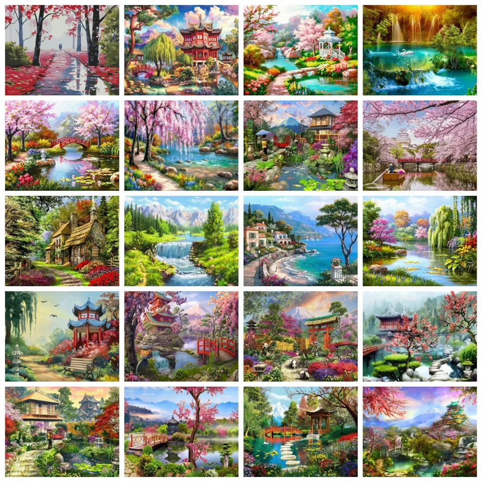

AZQSD Diy Painting By Numbers For Adults Garden Landscape Coloring Picture By Numbers Home Decor HandPainted Canvas Oil Painting
