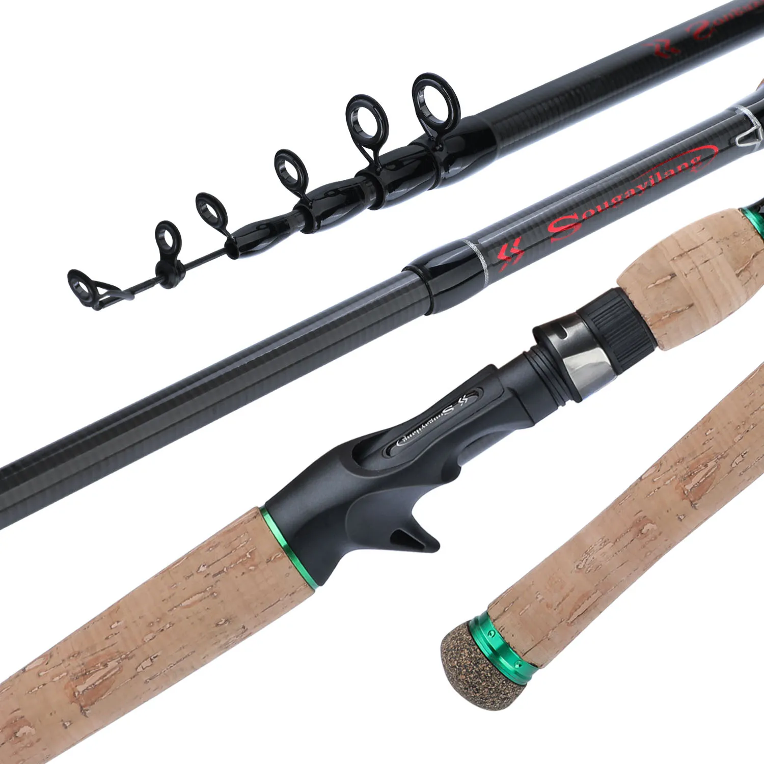 

Sougayilang 1.8M 2.1M 2.4M 2.7M Portable Telescopic Fishing Rod Carbon Fiber Cork Wood Handle Spinning/Casting Fish Rod Tackle