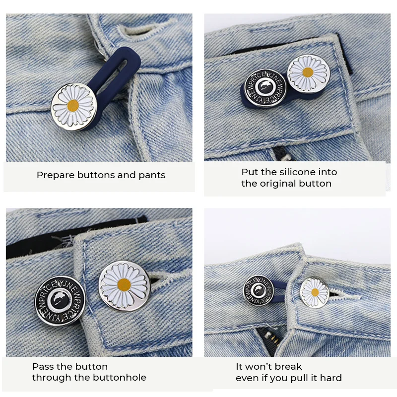 

5Pcs Free Sewing Buttons Adjustable Disassembly Retractable Jeans Waist Button Metal Extended Buckles Pant Waistband Expander