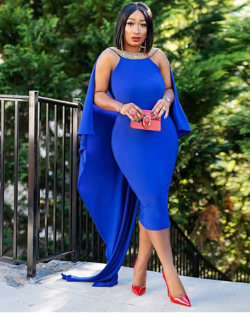 

Sparkling Women Solid Beading Gown Dresses 2021 Spring Latest Lady's O-neck Sleeveless Bodycon Mid-calf Floor-Length Dress
