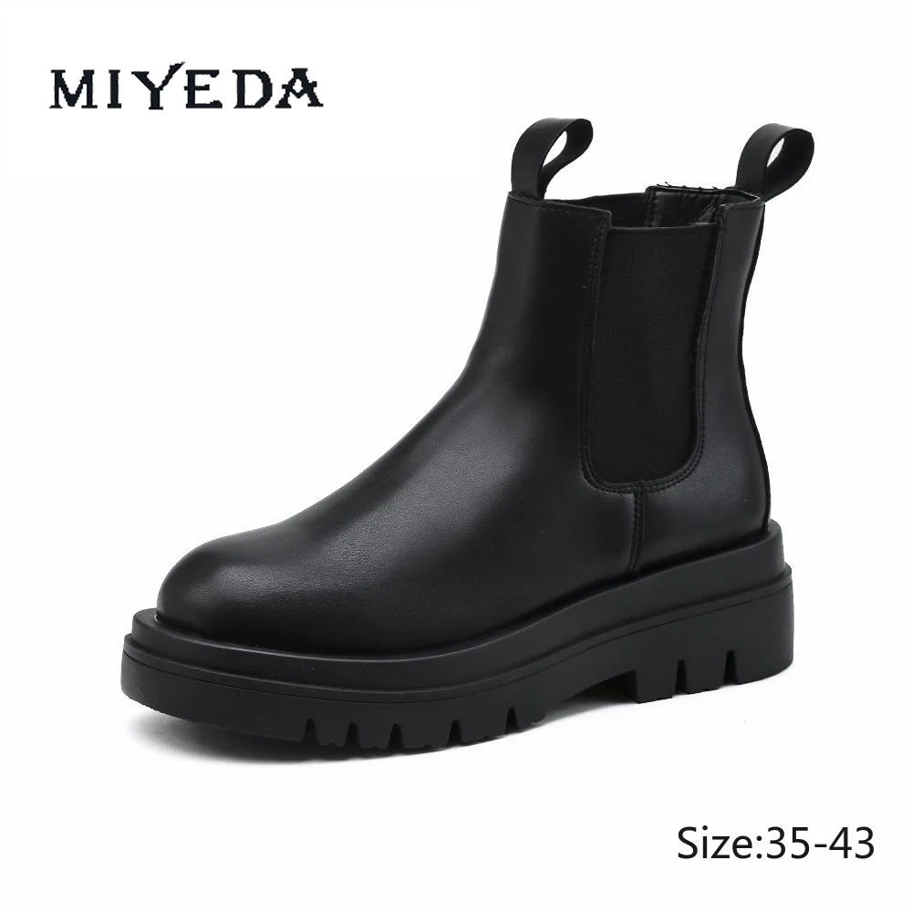 

MIYEDA Black Platform Warm Winter Women's Shoes Spring Boots Breathable Russia Style Fashion Ins Cool Plush Ankle Chelsea Boots
