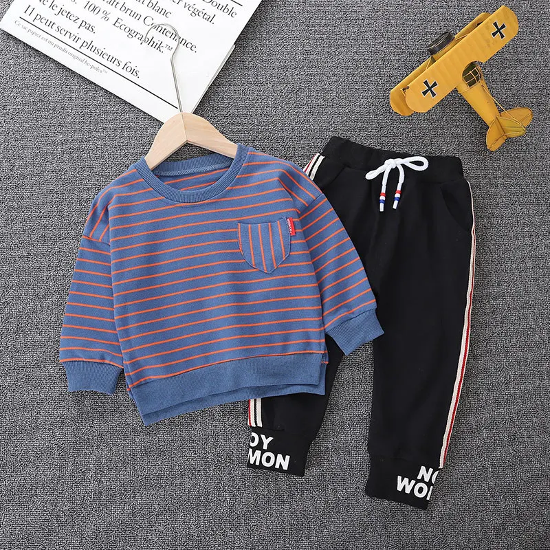 

Spring Suit for Boys 2021 Spring Suit for Boys Children's Striped Long Sleeve Hoodie 2 Pieces Set