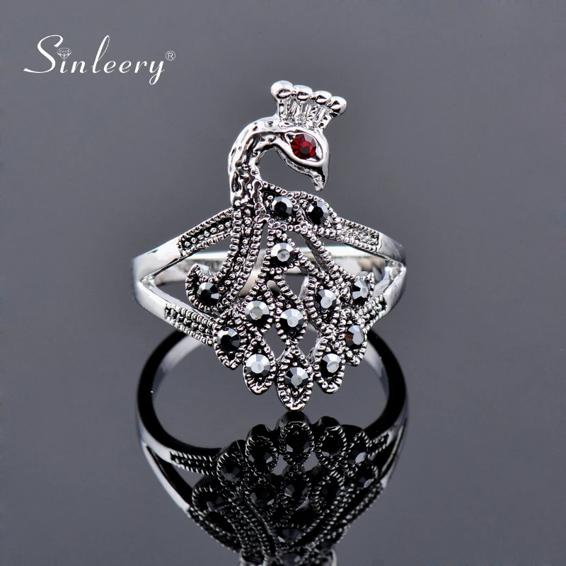 SINLEERY в винтажном стиле Павлин кольца Античные Серебро Цвет с цельными маленькими