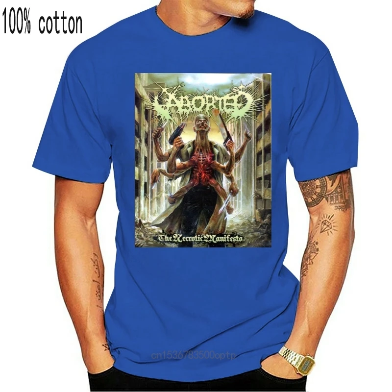

New Authentic ABORTED Band Necrotic Manifesto Album Cover Art Logo T-Shirt S-3XL 2021 Black Cotton T Shirt Top Tee PLUS SIZE