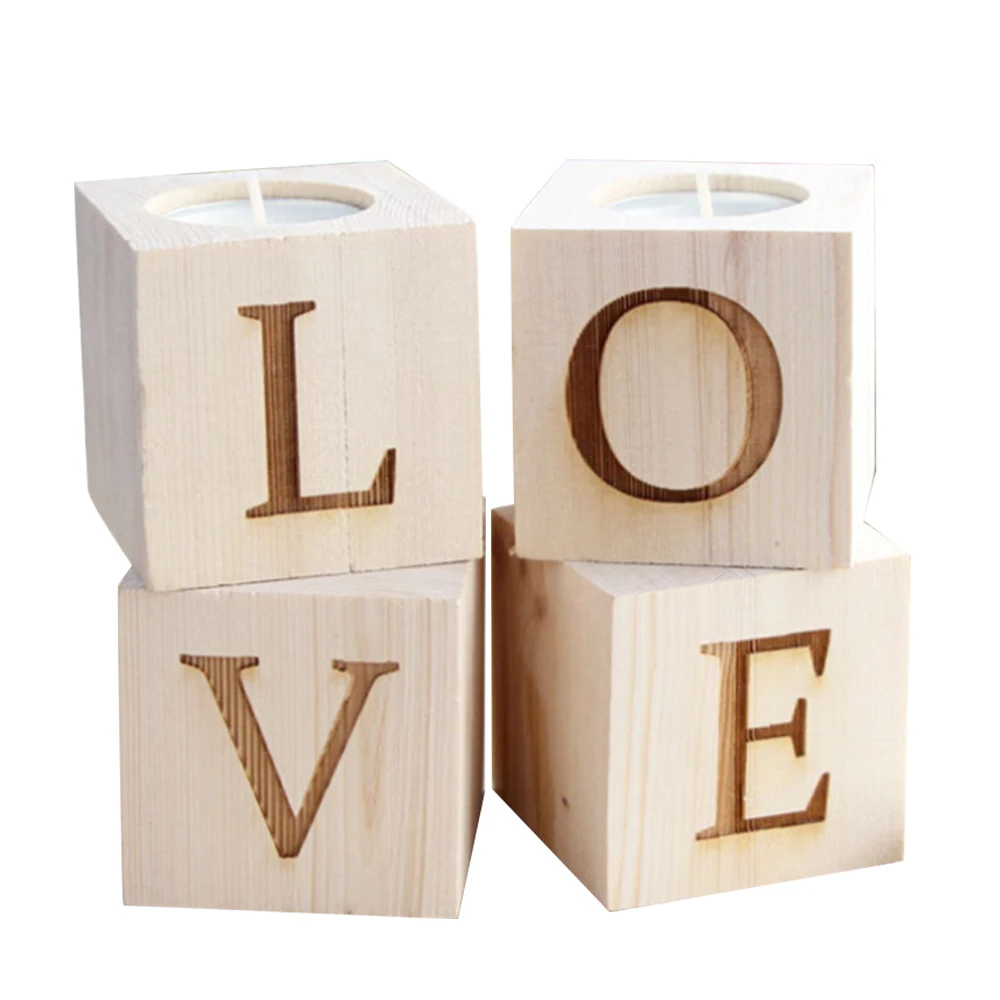 4 шт./компл. Романтическая любовь буквы деревянная чай светильник подсвечники