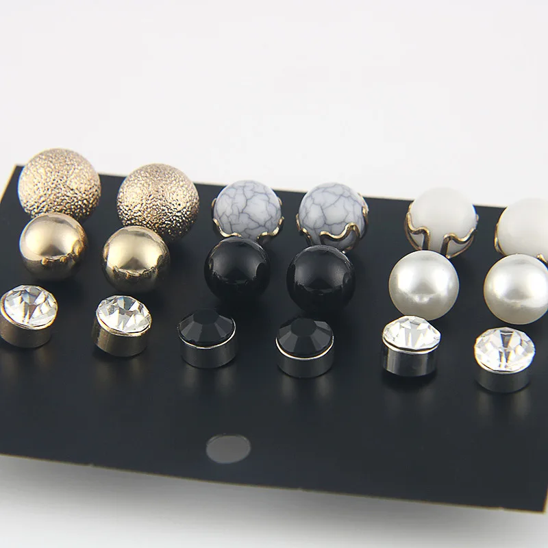 Женский набор сережек с искусственным жемчугом сережки-гвоздики камнями 9