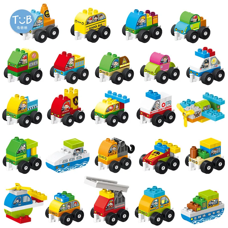 

Blocks City Traffic Boxed Set Assembled Plane Traffic Fleet Bus Truck Fire Ambulance Big Large-particle Building Bricks DIY Toy