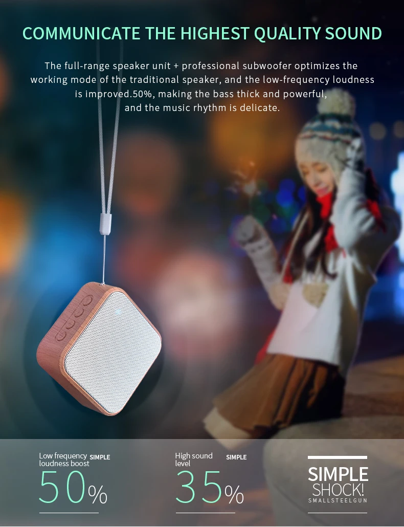 Portable Bluetooth speakers Wooden Subwoofer Speaker mini HD HiFi Sound Music Speaker for Home Palm bsize Support TF loudspeaker