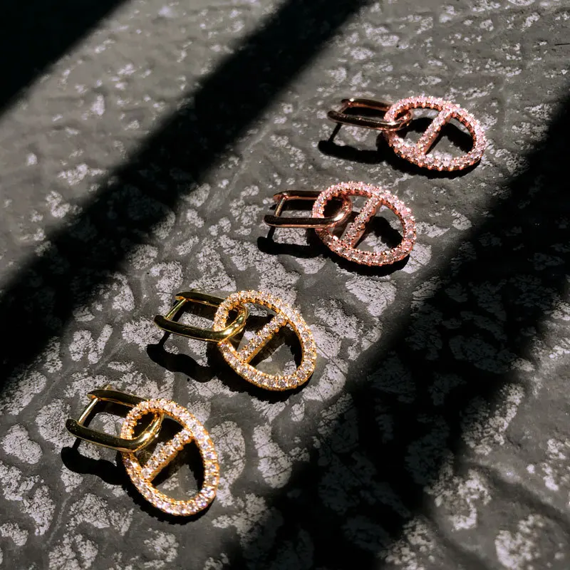 

S925 sterling silver new sailor ring buckle rose gold earrings female fashion golden yellow design bohemian style birthday gift