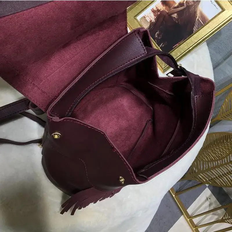 

Johnature 2021 New Women Bag Fashion Tassel Backpack Pu Leather Leisure Solid Color Travel Bags Large Capacity Female Backpacks