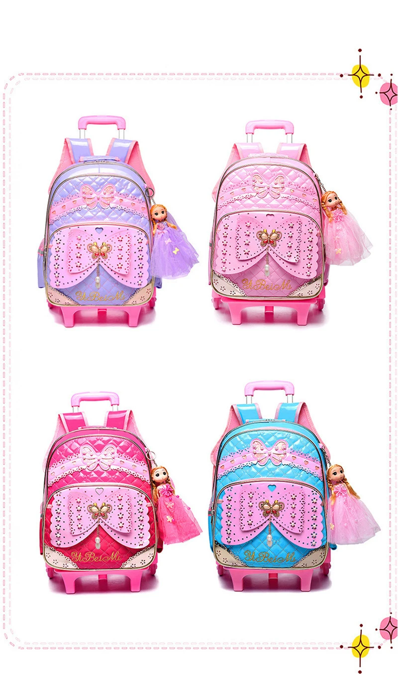 Школьные сумки с колесами Mochilas, детские милые рюкзаки, 6 детских чемоданов на колесиках для девочек, рюкзак на колесиках для детей 6-10 лет, Escolar
