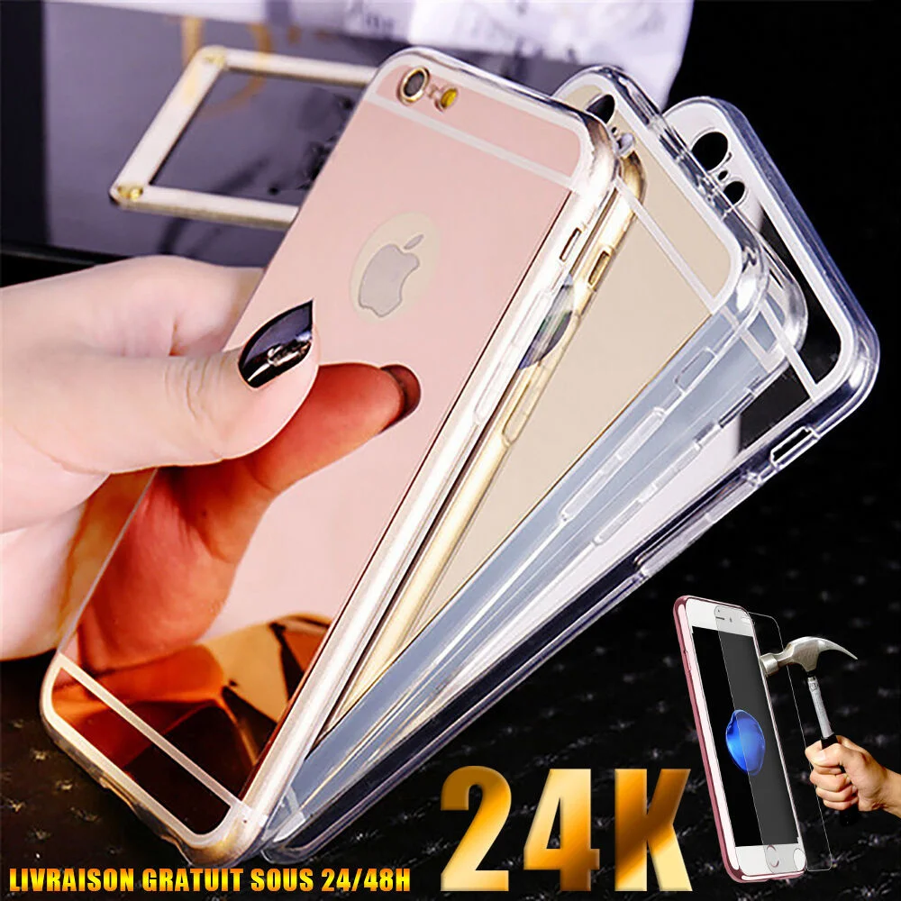

Coque Etui Housse en Silicone EFFET MIROIR Pour For iPhone + Film Verre trempé