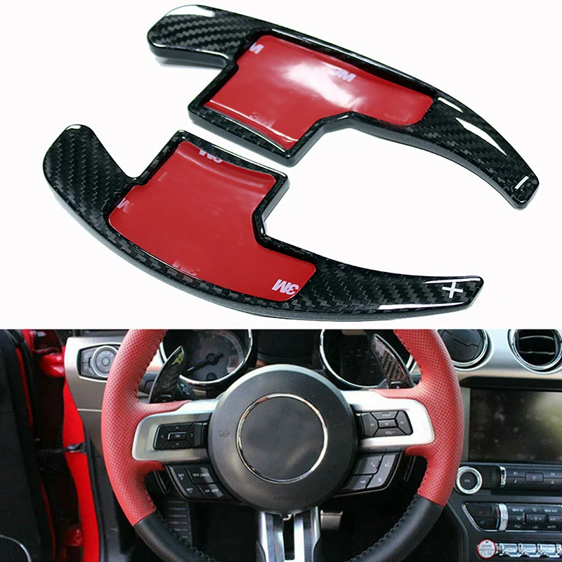 Real Carbon Fiber Car Interior Shift Shifter Paddle Shift Steering Wheel Extension for Ford Mustang 2015 2016 2017 2018 2019
