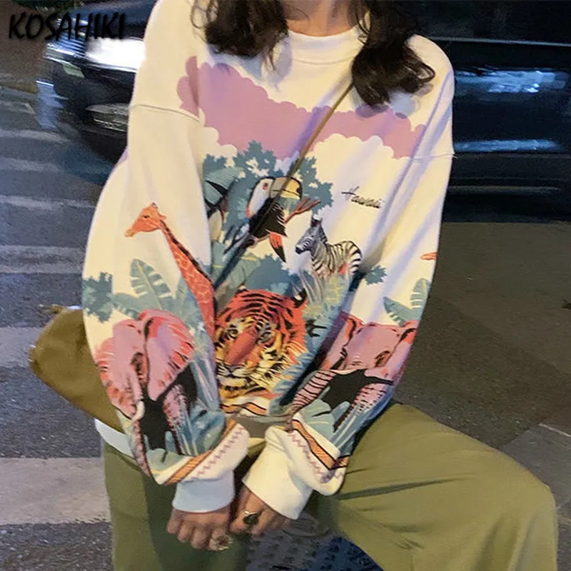 

KOSAHIKI 2021 Винтаж животных из двух предметов: толстовка с капюшоном и рисунком котенка обувь в японском стиле Харадзюку Толстовка для женщин С...