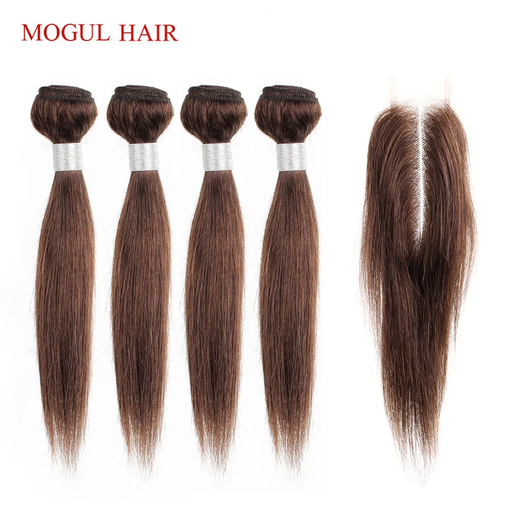 MOGUL волосы 50 г/шт. 4 пучка с 2x6 Ким К кружево Закрытие темно-коричневый бразильский прямой не Реми человеческие волосы Natual цвет 10-16 дюймов короткий Боб Стиль