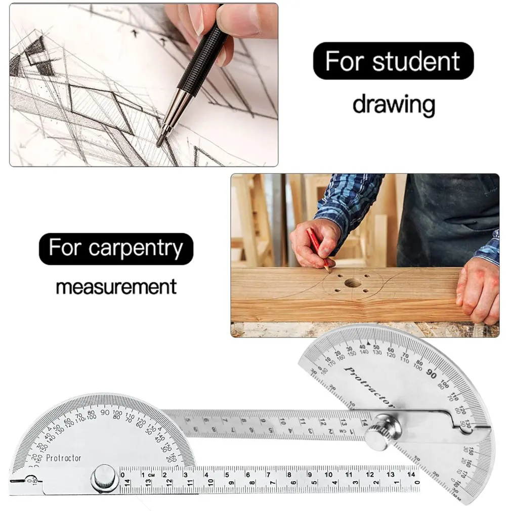 

ACEHE 180 Degree Adjustable Protractor Stainless Steel Angle Gauge Round Head Caliper Measuring Ruler