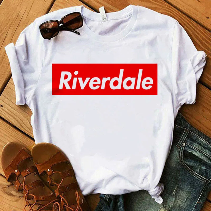 

Vogue Loose Riverdale Signature Print Women Tshirt Women Casual Short Sleeve Fashion Casual Loose Streetwear White Top Tee