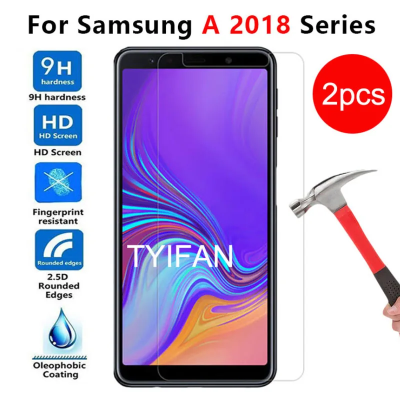 Закаленное стекло для Samsung A6 A7 A8 Plus A9 2018 2 шт. защитное Защита экрана Galaxy A 6 7 8 9 6a 7a 8a