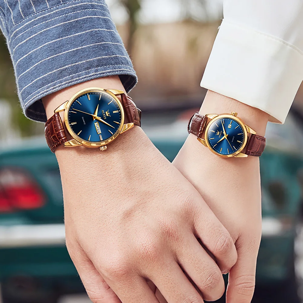 Couple Quartz Wristwatch Men and Women Fashion Waterproof Watch Double Calendar Luminous Hands Casual Style Elegant Lover Clock