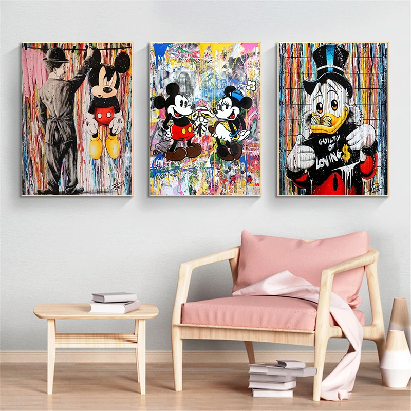 

Street Graffiti Art Disney Donald Duck Mickey Mouse Cuadros Canvas Painting Posters and Prints Wall Art Picture for Living Room