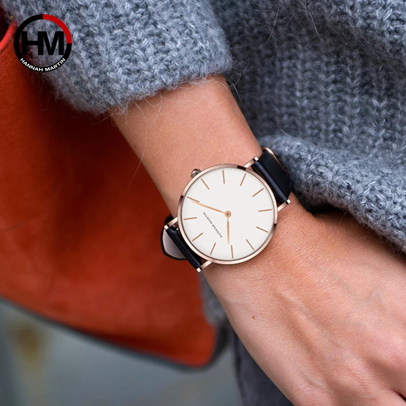 Relogio Feminino Hannah Martin Luxury Brand DW Style Women Watches Leather Band Rose Gold Waterproof Ladies Quartz Watch Clock | Наручные