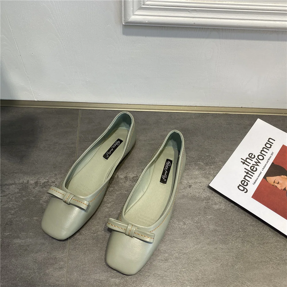

Driving Shoe Female Footwear Bow-Knot Square Toe Soft Shallow Mouth Casual Sneaker Dress Butterfly Round Basic Leisure PU Office