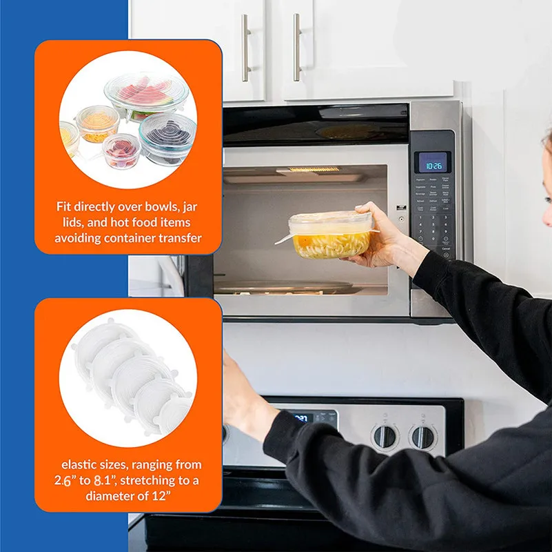 6 шт./компл. силиконовая крышка для еды эластичная универсальная горшка|Крышки