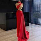 Атласное платье на одно плечо, красное платье для выпускного бала, с жемчугом, платья знаменитостей, Русалка, исламские, турецкие платья для возвращения домой и выпускного вечера