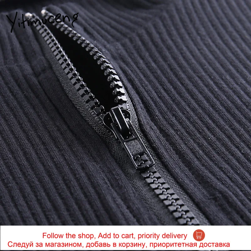 

Yitimuceng Sexy Dress Zipper Club Pencil Black Summer 2021 Turtleneck Short Regular Pullover Lady Dresses Cotton Fashion New