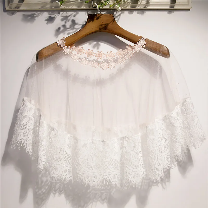 

Women's Spring Summer White Mesh Pashmina Female Summer Sunscreen Lace Shawl Cloak R1368
