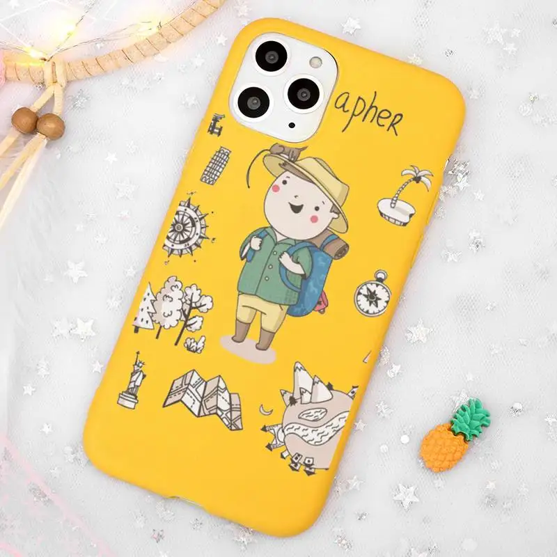 

Cartoon Cute Profession Teacher docter Phone Case Candy Color Yellow for iPhone 11 12 pro XS MAX 8 7 6 6S Plus X 5S SE 2020 XR