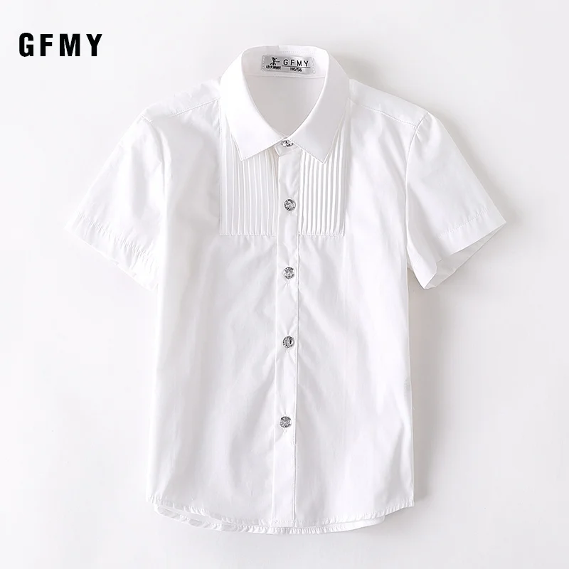 GFMY 4-12 Y 2021 New Arrival Summer Short Sleeve Baby Clothes White School Boys Shirts Turn-down Collar Boy Shirt Kids Tops