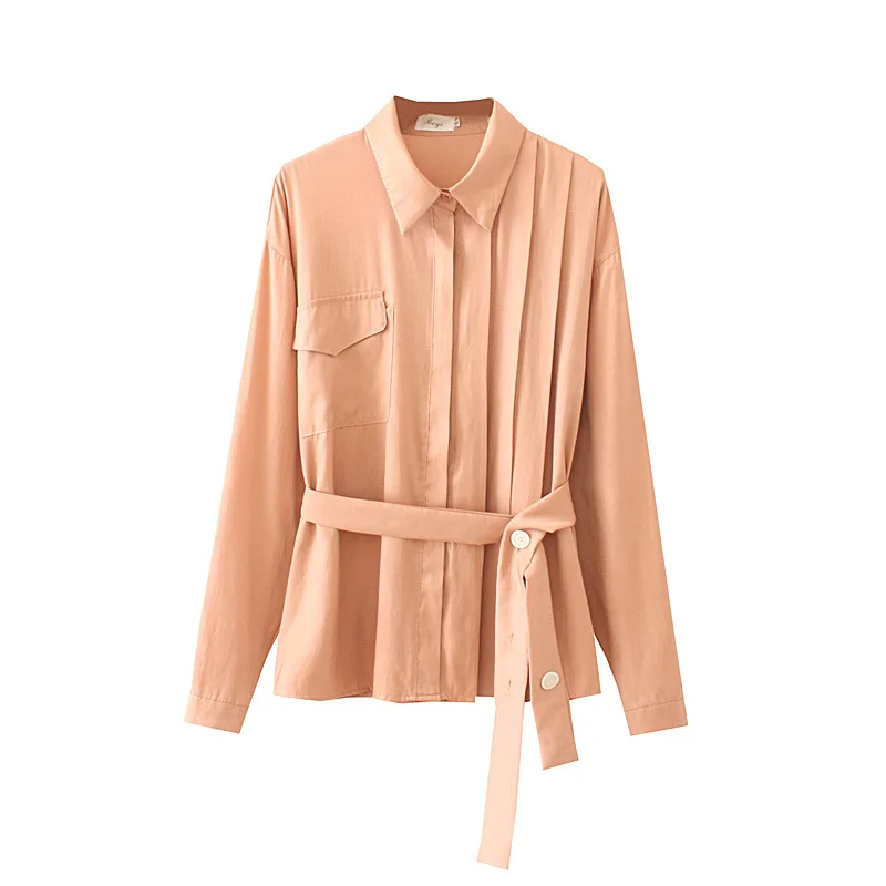 

Осенняя женская рубашка большого размера однотонная с длинным рукавом с поясом женская одежда рубашки блузка большие размеры 2020