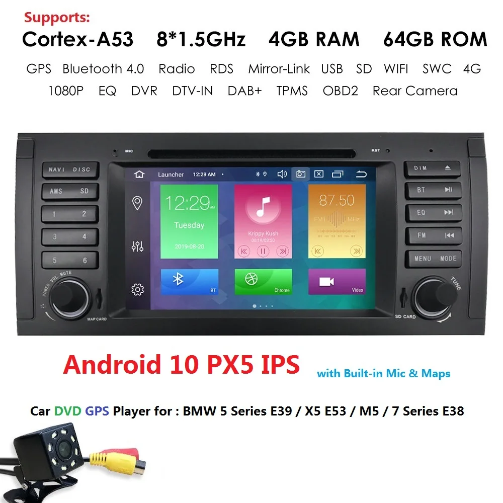 Android 10カーラジオ 4 Gb 64 Gb Gpsナビゲーション Dvd メディアプレーヤー Cpu ステレオオーディオ 車用bmw 5 7x5 E53 8 Isuka 가게