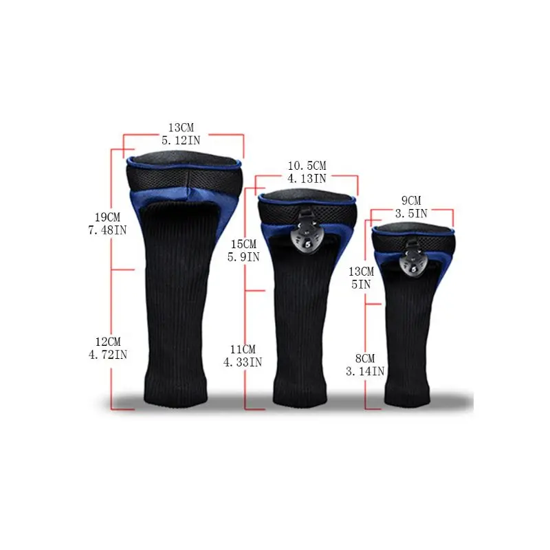 

3 Pcs High Elastic Breathable Golf Club Head Covers Long Neck Interchangeable Q1FF