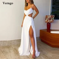 verngo white long evening dresses sexy straps cut out waist side sit formal party dress women simple prom gowns beach wear