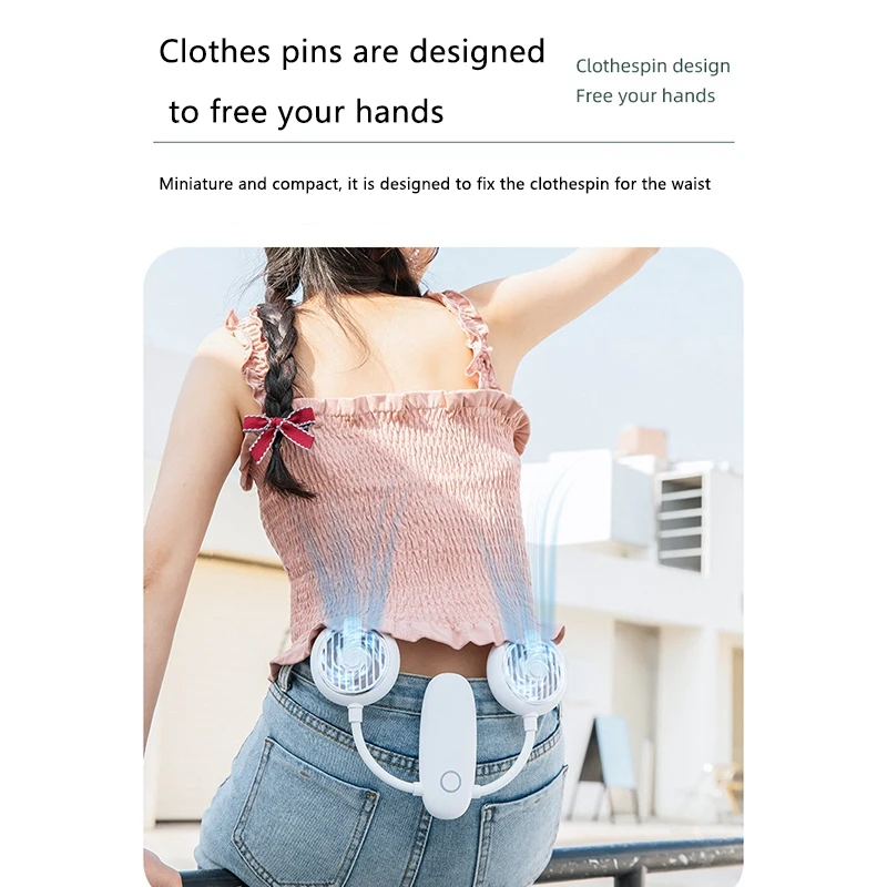 

USB Hanging Neck Double-Head Fan 4800Mah Battery Personal Fan Low Noise