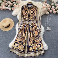 merchall runway fashion vintage shirt dress 2022 spring womens long sleeve single breasted flower print party dresses m56689