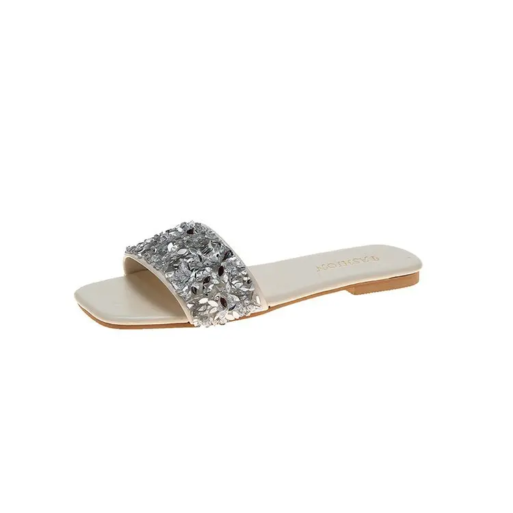 

Women Sandals Flat Crystal Sandals Women 2021 Summer Sandals Indoor Outdoor Beach Shoes Female Slippers