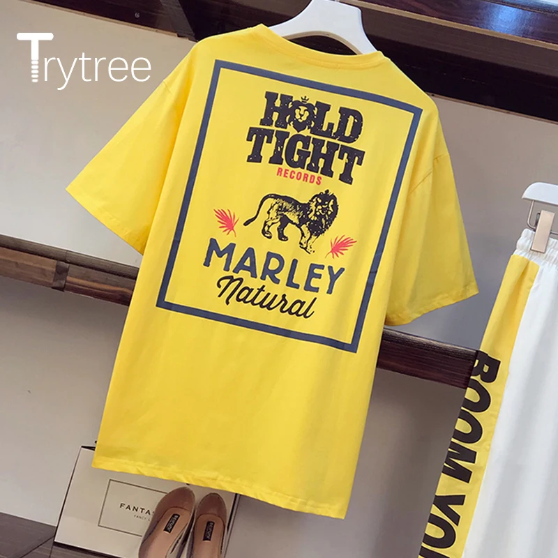 Trytree 2020 летний комплект из двух предметов повседневная желтая футболка с круглым