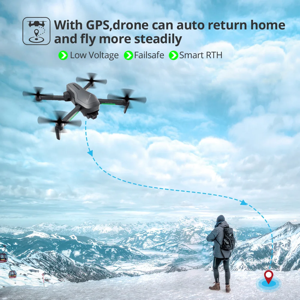 gps дрон holy stone hs470 камера 4k fhd с 2 осевым ст