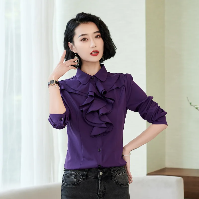 

2020 Women Celmia Tops Autumn lapel Long Sleeve White Work Shirt Casual Button Female Elegant Ruffles Office Lady Blouses Blusas