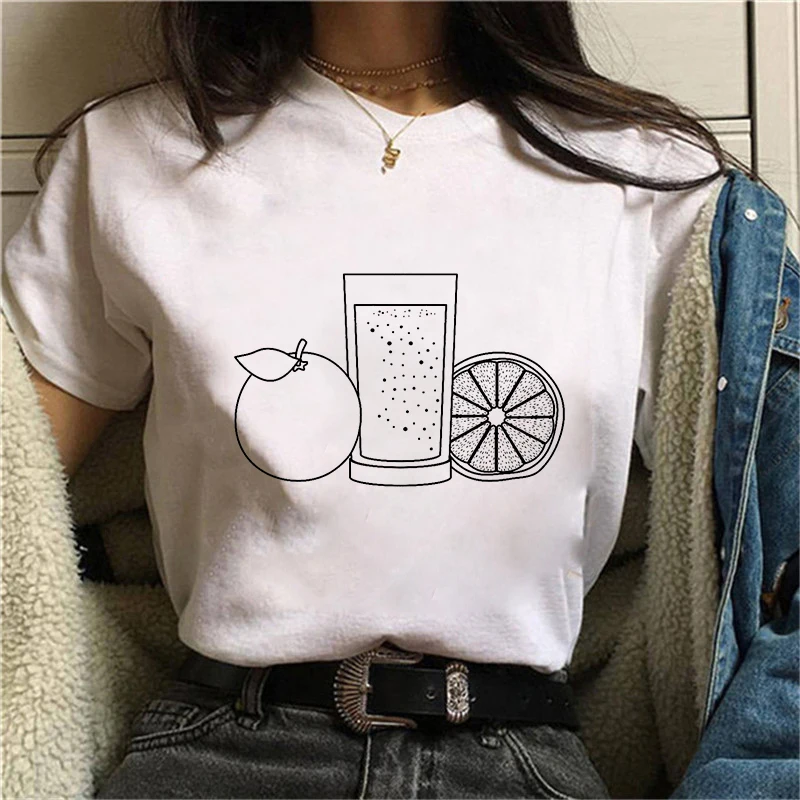 

The taste of peach in summer Print T shirt Women Fashion Tshirt O neck Short Sleeve Harajuku T shirt White Tops Female Tops