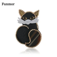 funmor lovely animal brooches cat acrylic pins artificial leather material for children girls dress bag decoration accessories