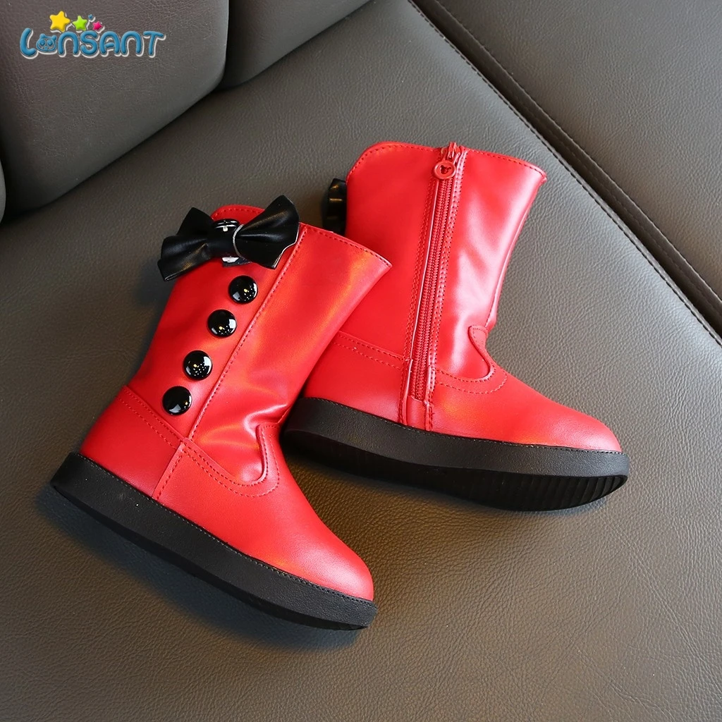 LONSANT модные сапоги для девочек принцесса кружева с бантом искусственная кожа