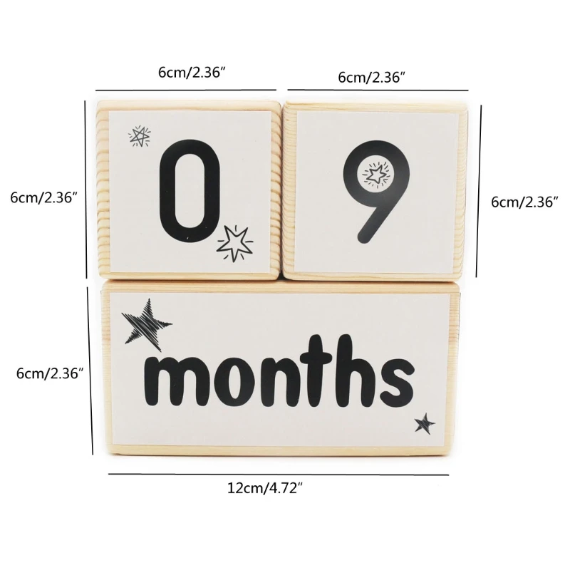 

57EE Milestone Solid Wood Age Blocks for Boys and Girls Baby Age Photo Blocks Perfect New Parents Gift and Keepsake Baby Toy