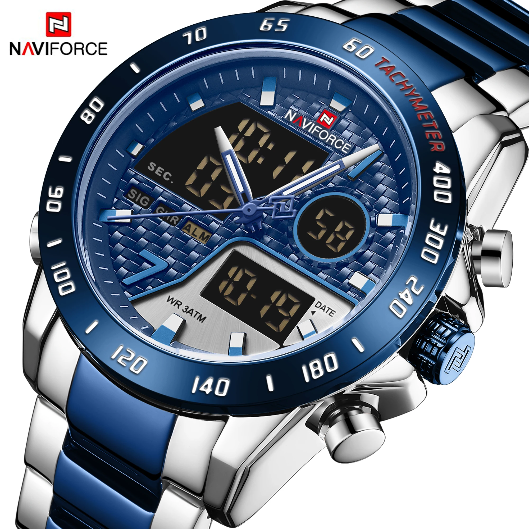 

NAVIFORCE Men Watches 30M Waterproof Top Luxury Brand Military Sport Quartz Stainless Steel LED Digital Clock Relogio Masculino